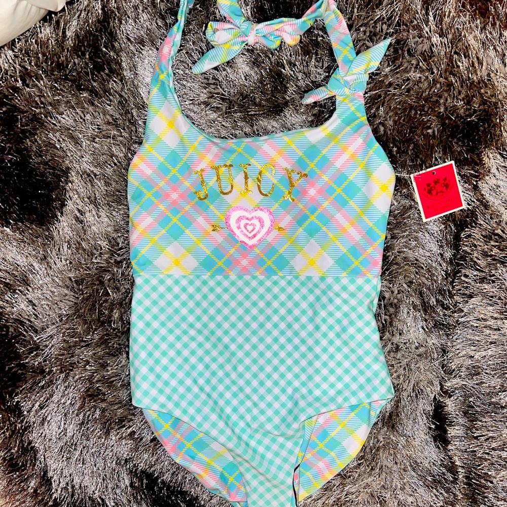 Juicy Couture Reversible Girls Swimsuit plaid&checker